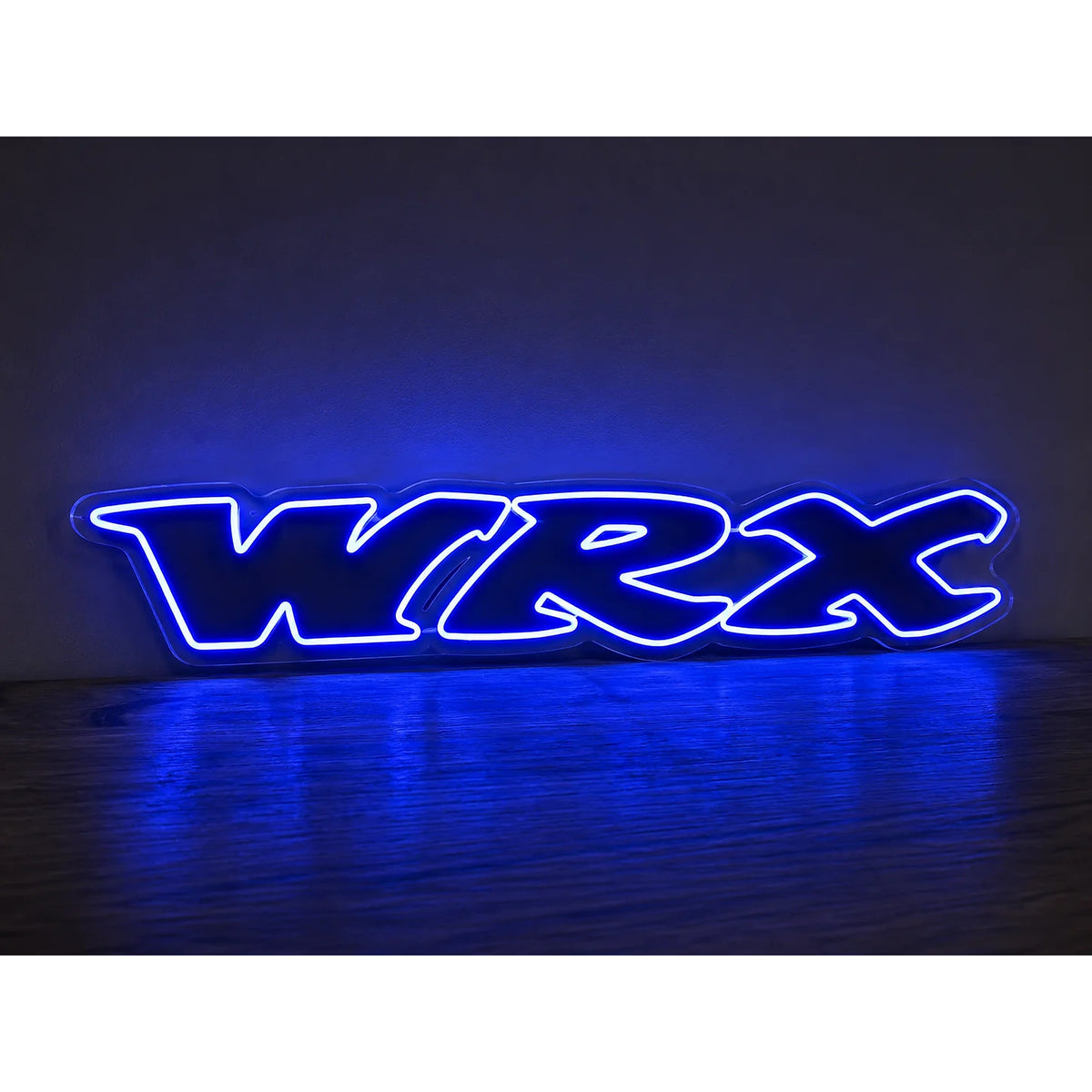 Subaru WRX Old Logo LED Neon Sign – Blue in blue, featuring WRX logo lettering on a dark reflective surface.