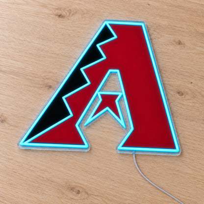 Arizona Diamondbacks LED Neon Sign, featuring team logo displayed on a wooden surface.
