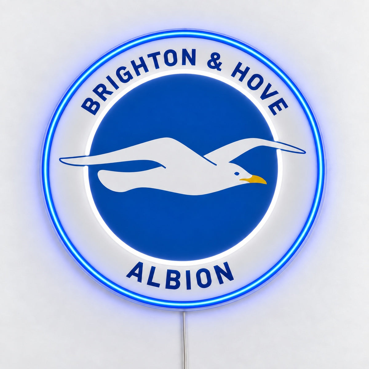 Brighton & Hove Albion LED Neon Sign, featuring team logo displayed on a light background.
