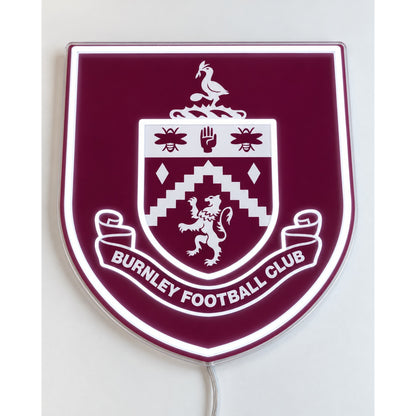 Burnley LED Neon Sign, featuring team logo displayed on a light background viewed at an angle.