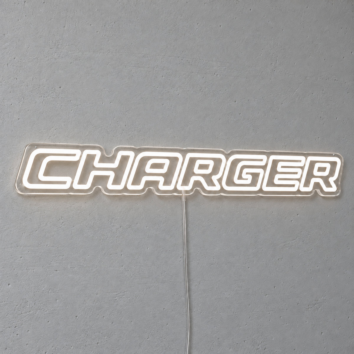 Dodge Charger LED Neon Sign, featuring illuminated vehicle logo on a light background.
