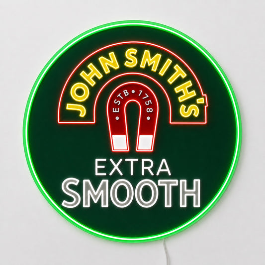 John Smiths LED neon sign in green and gold