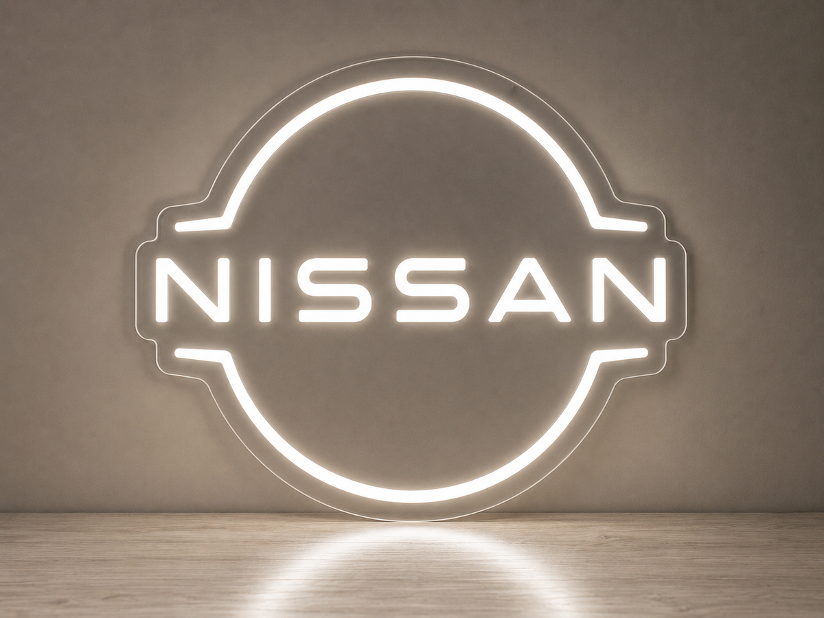 Nissan LED neon sign with white led neon and transparent acrylic backboard