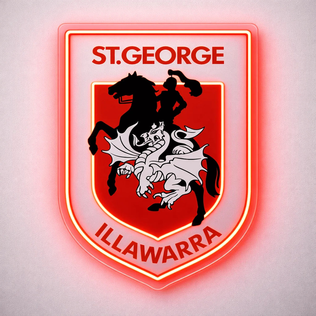 St George Illawarra Dragons LED Neon Sign, featuring illuminated team logo on a light background.