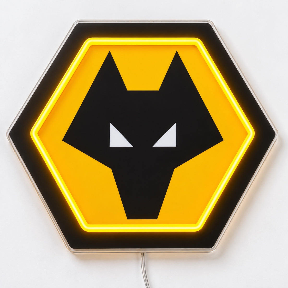 Wolverhampton Wanderers LED Neon Sign, featuring team logo displayed on a light background.