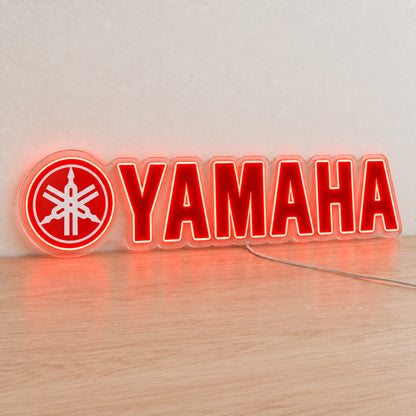 Yamaha (Red) 2 LED Neon Sign, featuring illuminated vehicle logo on a light background.