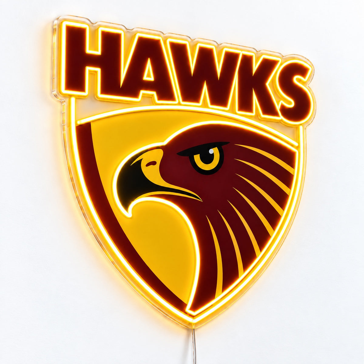 Hawthorn Hawks LED Neon Sign, featuring illuminated team logo on a light background.