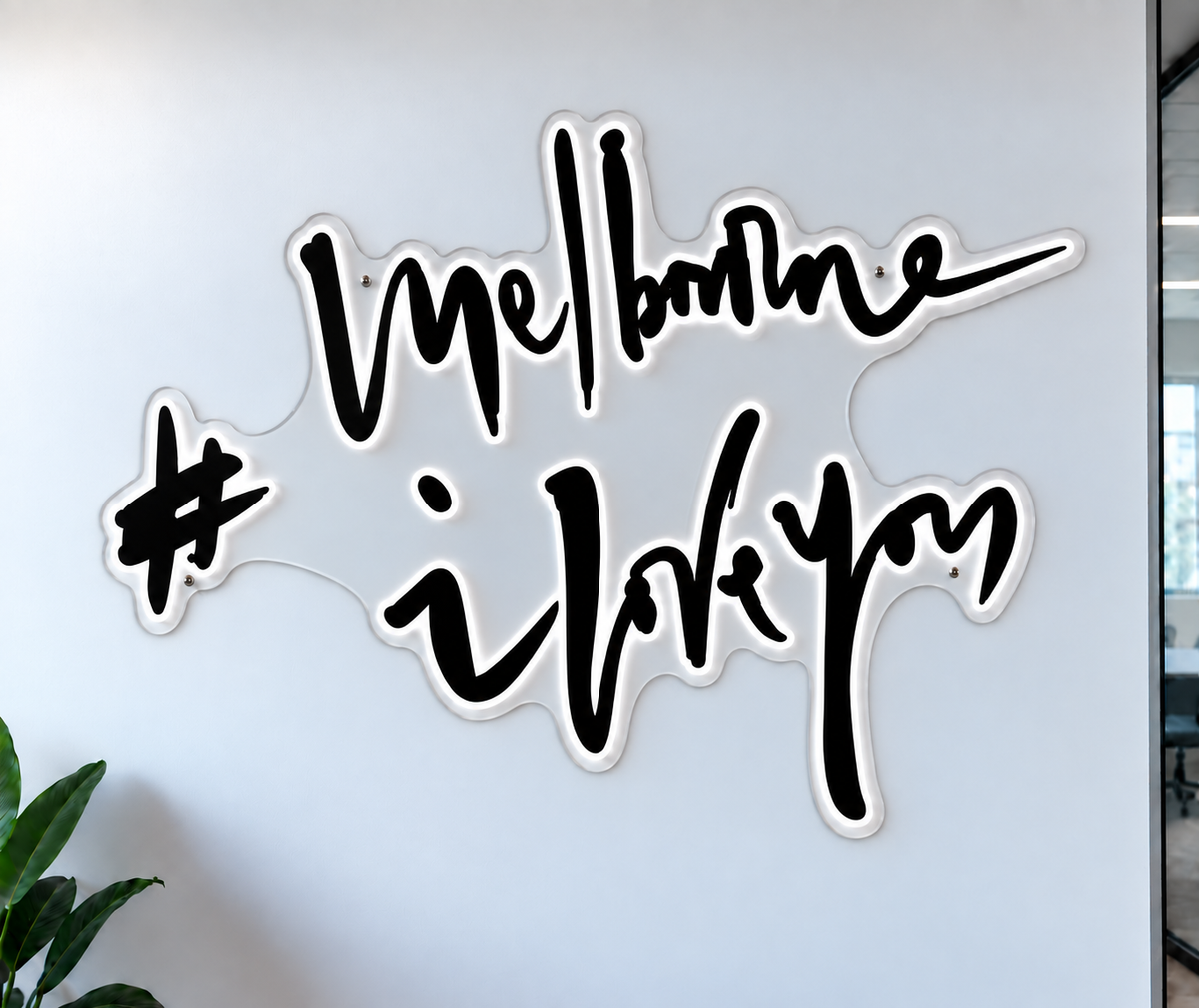Melbourne Victory script logo with white illuminated edging, shown as custom sign inspiration for Carlton.
